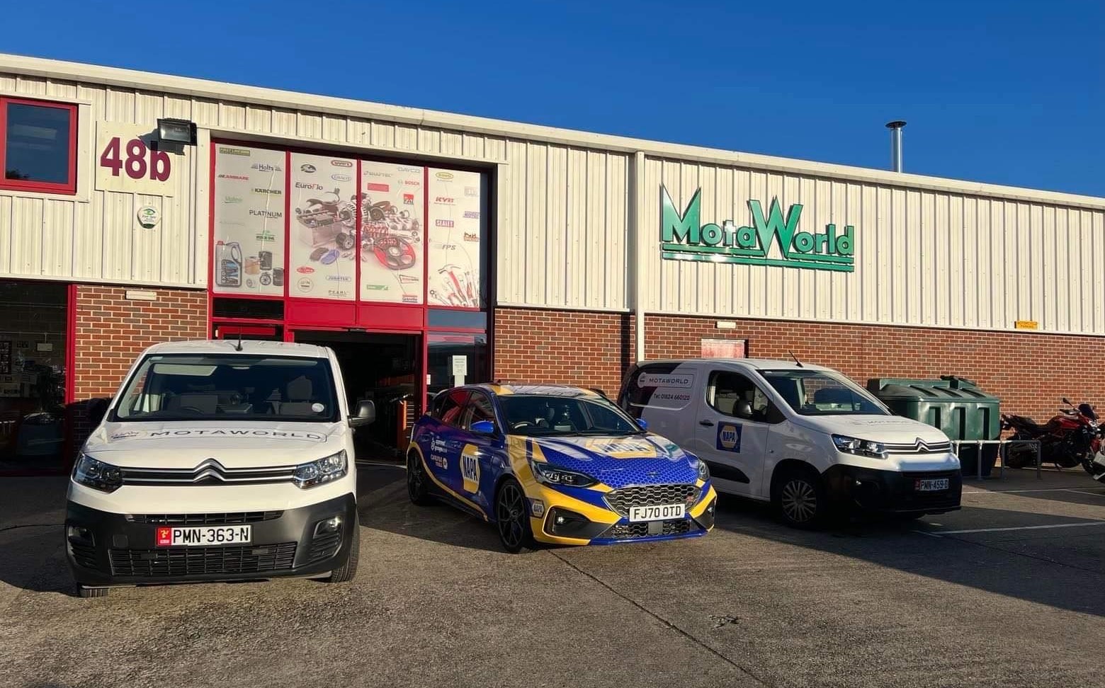 MotaWorld showroom and vehicles at Spring Valley Industrial Estate, Douglas